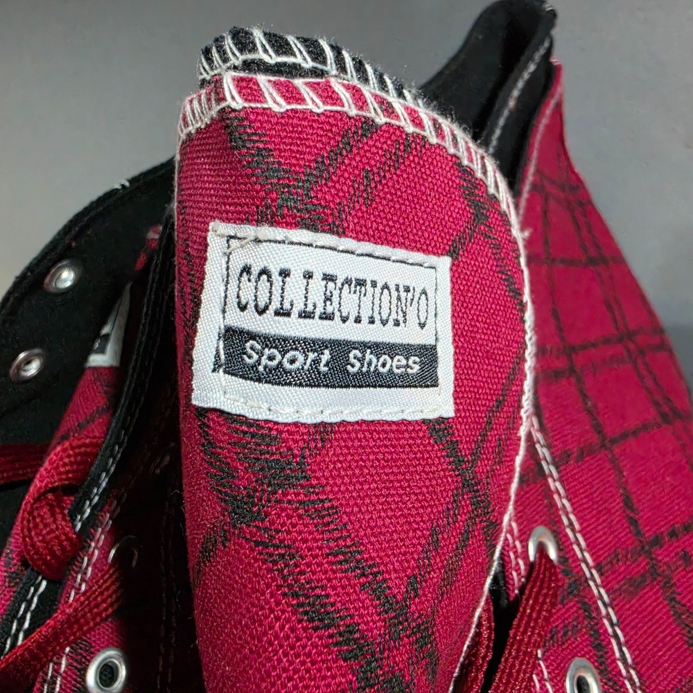 Men's Size 10 Collection'O Sport Shoes H-6041 Dark Red Black Canvas High Top - Picture 7 of 11